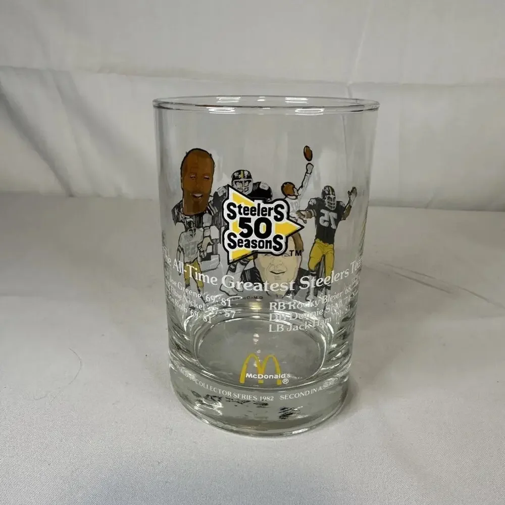 Set of (3) 1990 Pittsburgh Steelers McDonalds Hall of Fame Glass Set - EXC